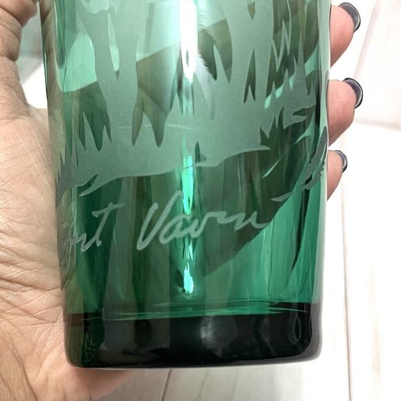 Robert Vavra Vintage Signed Frosted Etched Equestrian Green Glass Tumblers Set 5 - Picture 5 of 12